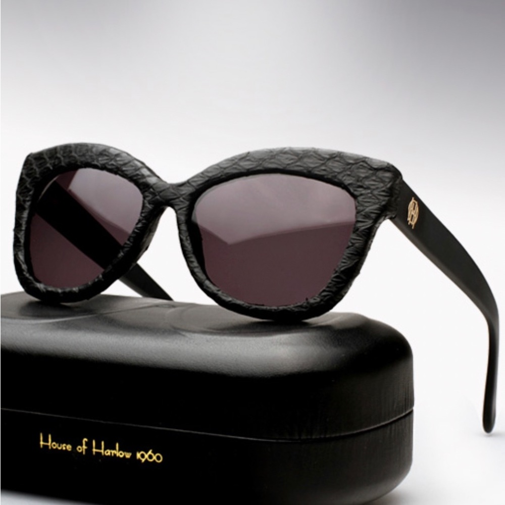 House of Harlow 1960 Black Snake Linsey Sunglasses Sexy Oversized Nicole Ritchie